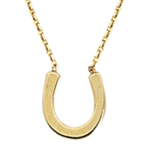 14K Solid Gold Horse Shoe Necklace - Cable Chain